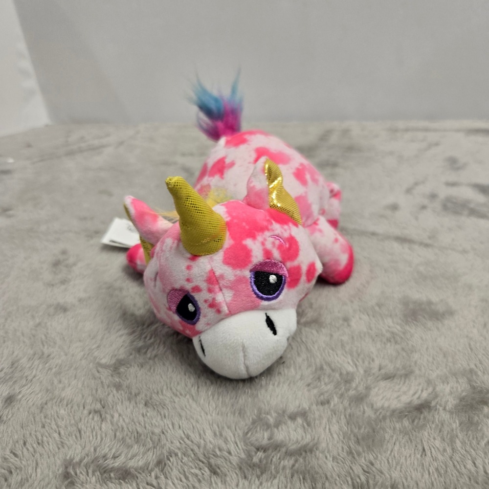 Basic Fun Cutetitos Fruititos Pink Splatter Unicornito Plush Gold Horn 7.5 inch